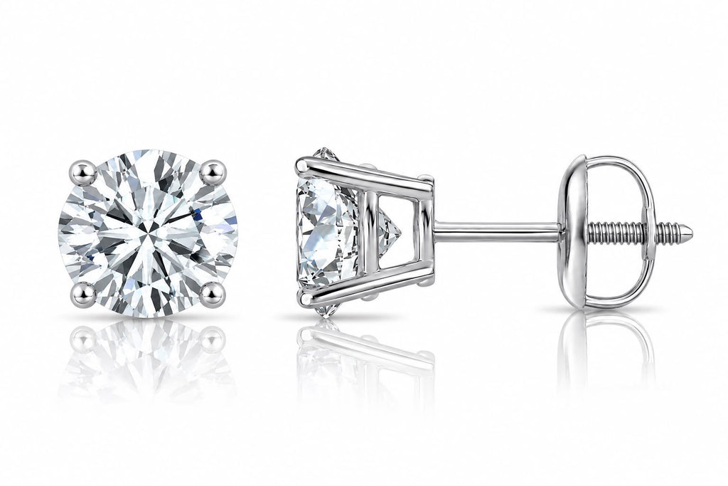 0.10 Carat Lab Created Round Diamond Stud Earrings 14k White Gold Screw Back