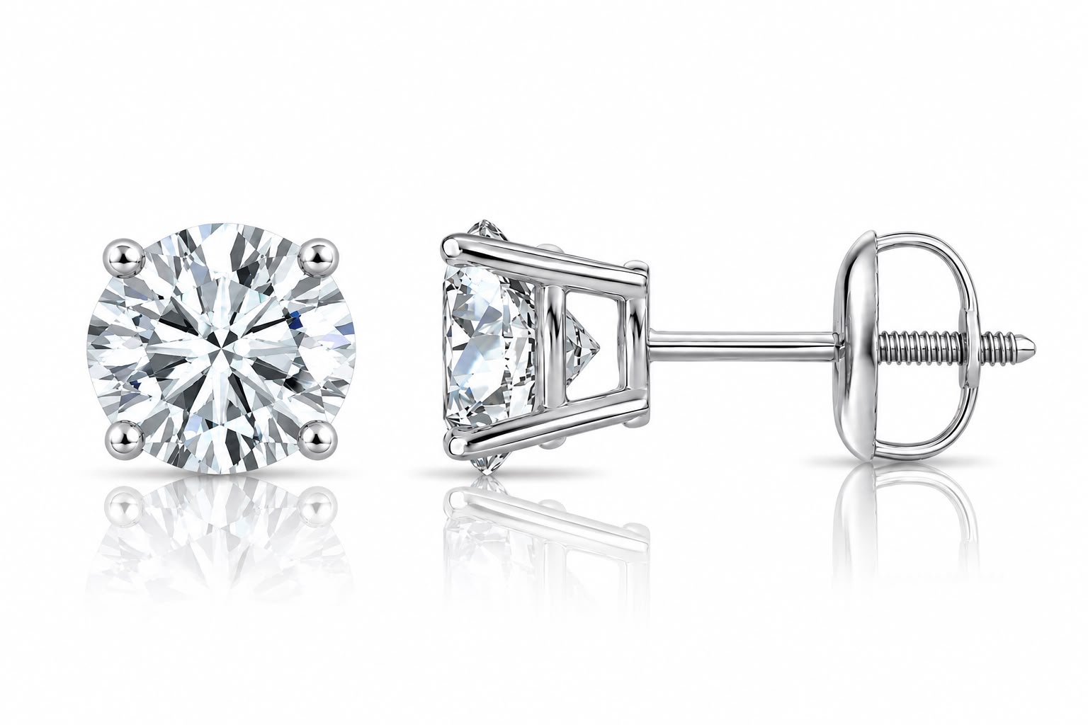 0.10 Carat Lab Created Round Diamond Stud Earrings 14k White Gold Screw Back