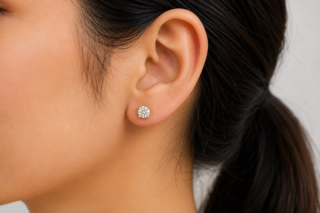 1 Carat Lab Created Round Diamond Stud Earrings 14k Yellow Gold Screw Back