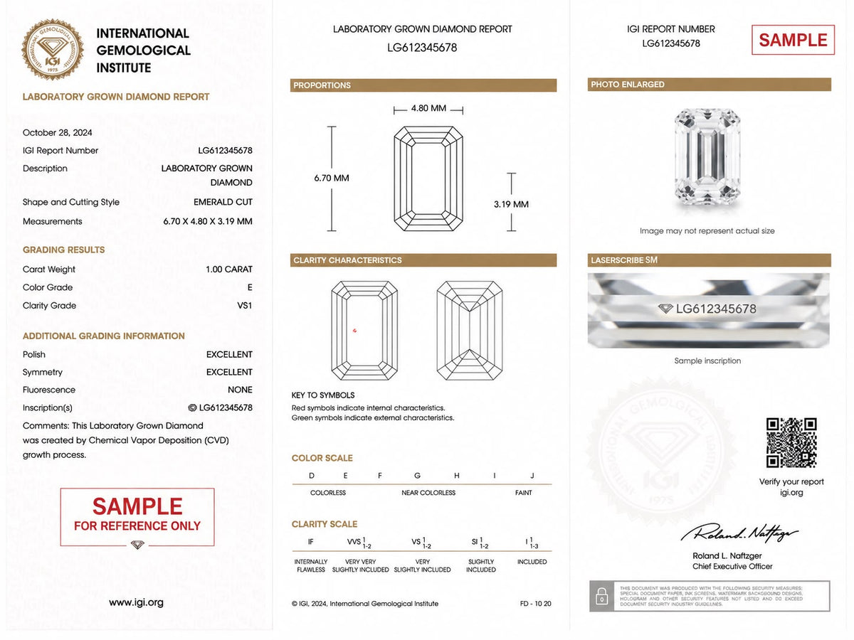 Eterna IGI Certified Emerald Cut Lab Grown Solitaire Diamond Ring